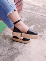 Alpargata retro cuero negra